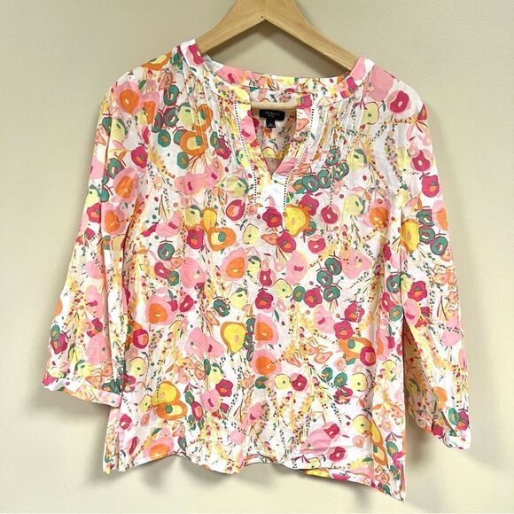 Talbot lightweight cotton floral print top Sz MP - Picture 2 of 8